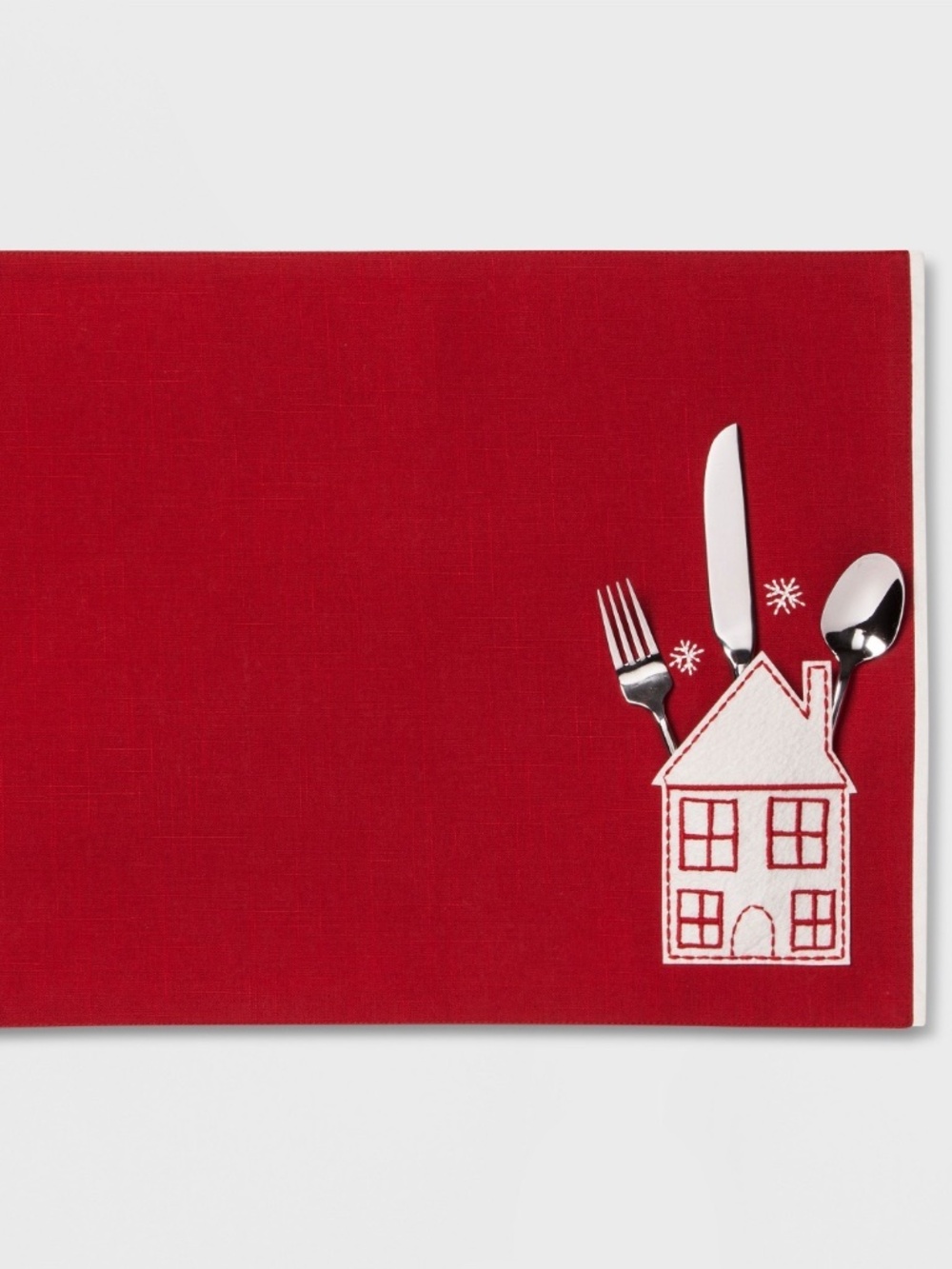 Christmas Village House Pocket Utensil Holder Placemat Red White Set of 4 NEW